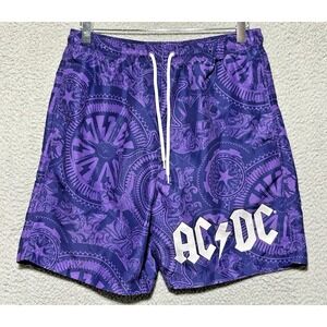 AC/DC Mens Swim Shorts Sz Medium Trunks Dark Purple Drawstring